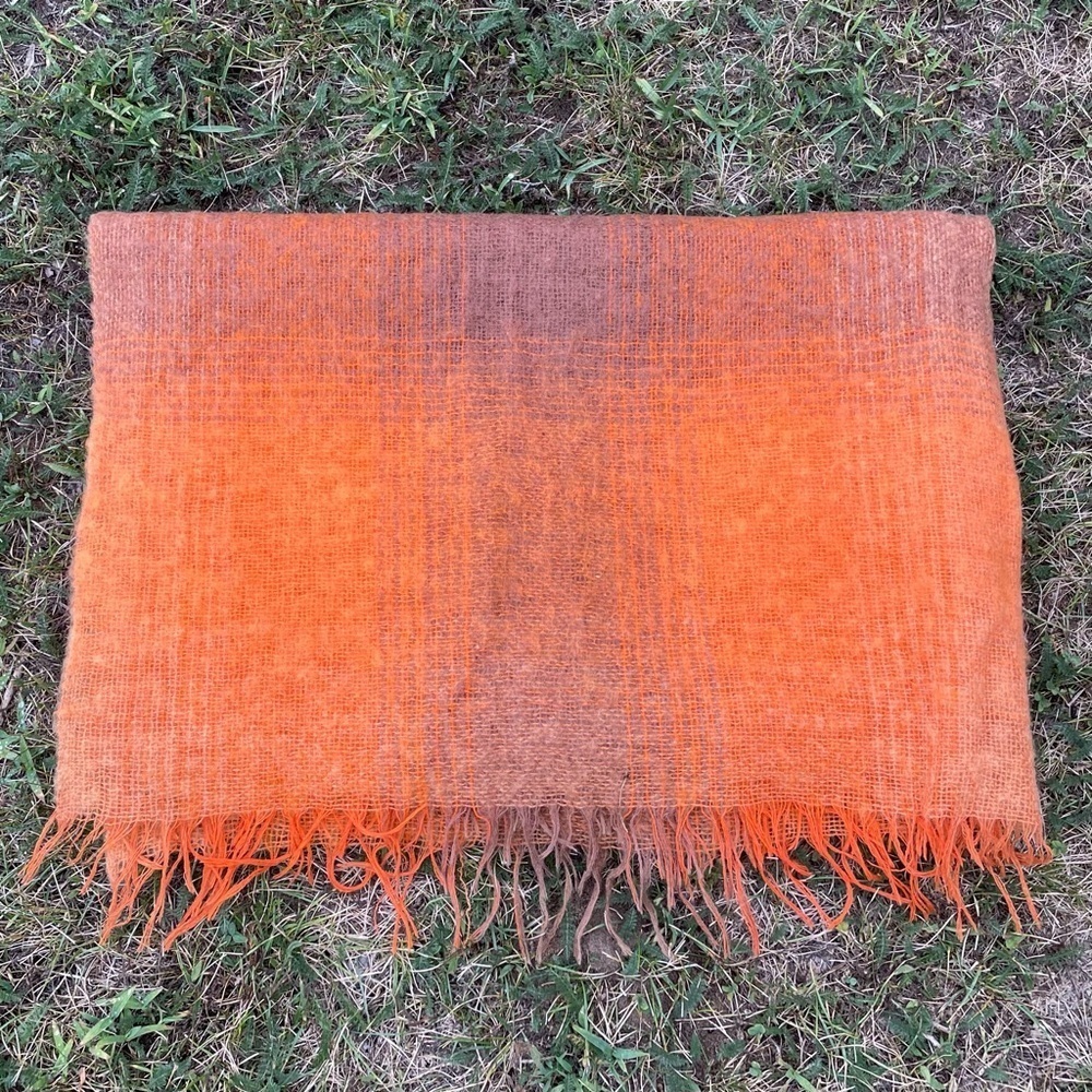 SPORTS RUG Scotland Mohair Wool Plaid Throw Blanket Orange Brown